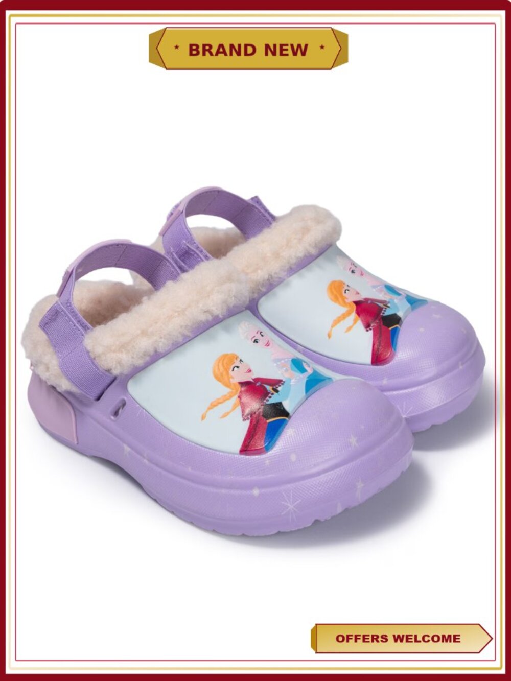 Frozen Toddler Girls Faux Fur Lined Clog Size 6 Slip-On